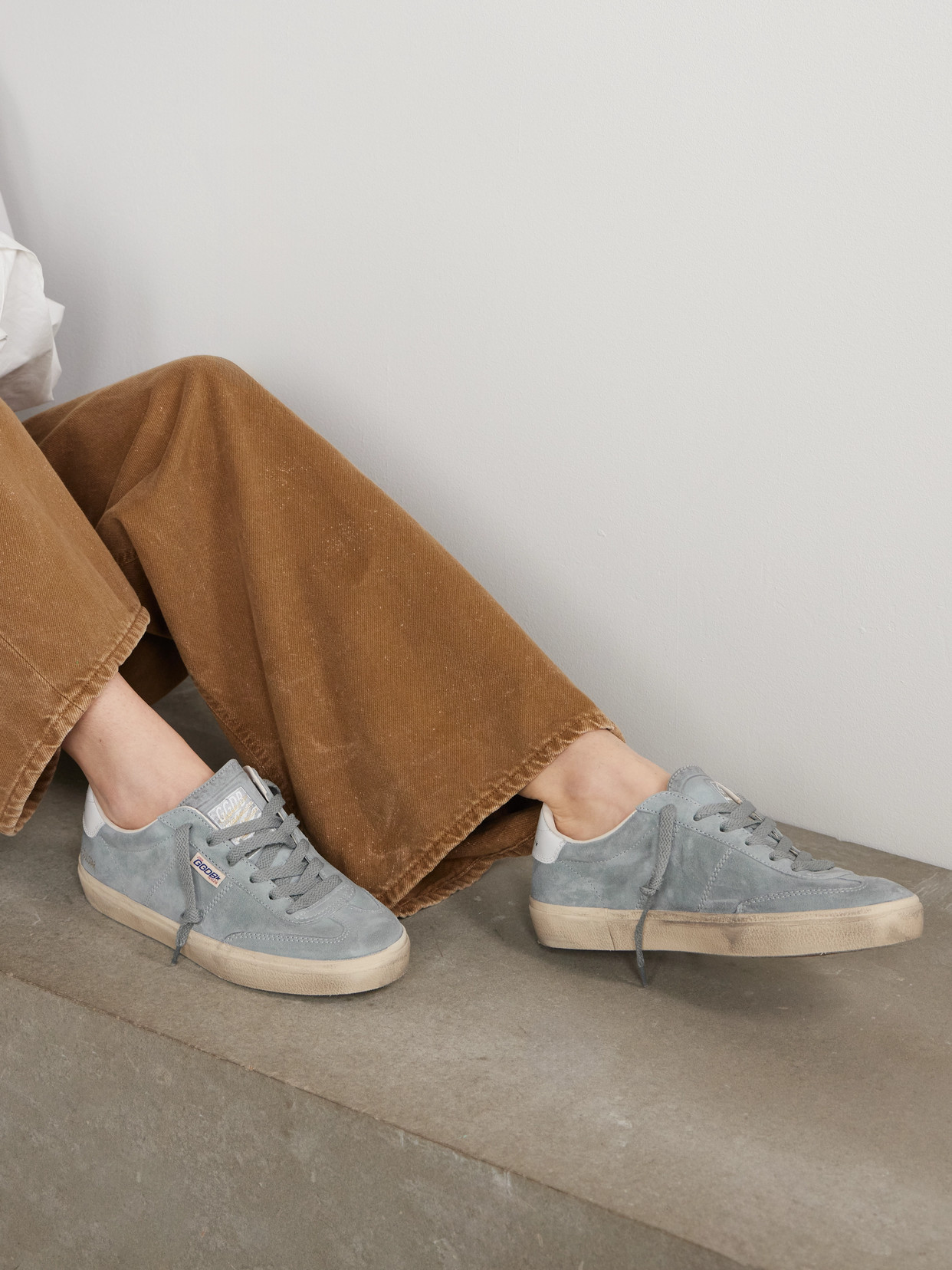 Golden Goose Soul-star Distressed Leather-trimmed Suede Sneakers In Gray