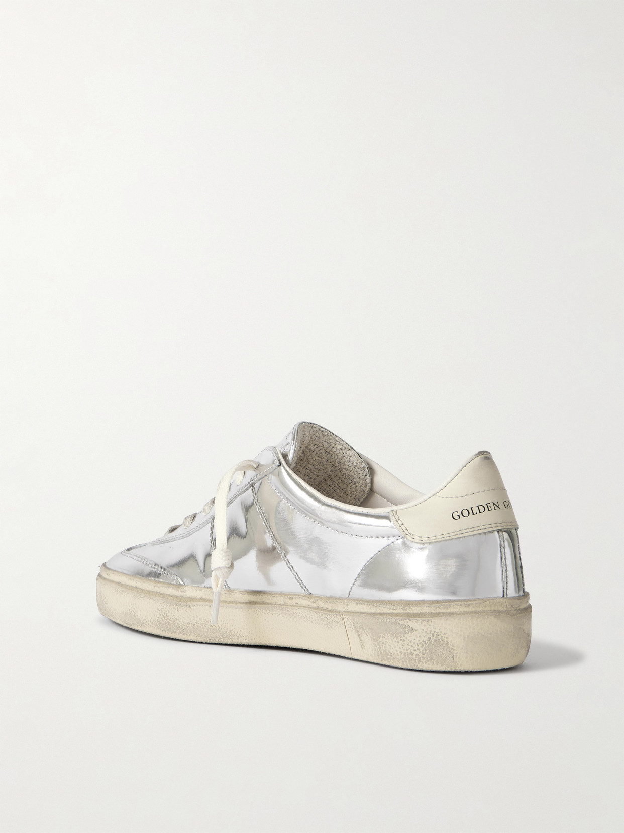 Golden Goose Soulstar Metallic Low Top Sneakers With Logo Patch On The Tongue And Logo Lettering On Side And Heel In Silver
