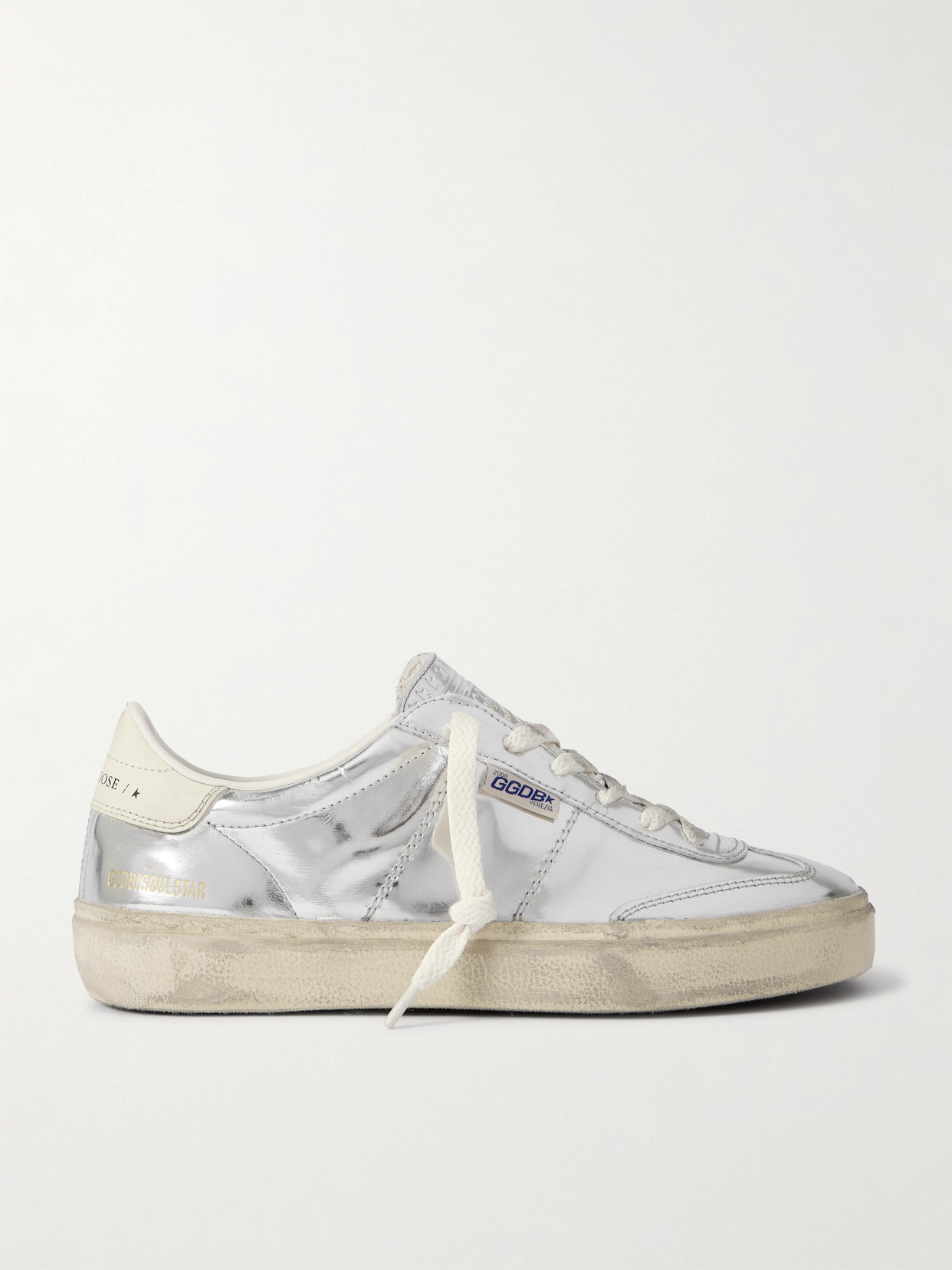 Golden Goose Soul-star Distressed Mirrored-leather Sneakers In Silver