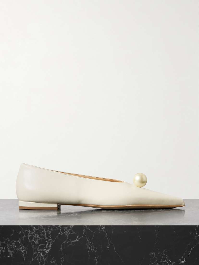 Magda Butrym Faux Pearl-embellished Leather Point-toe Flats