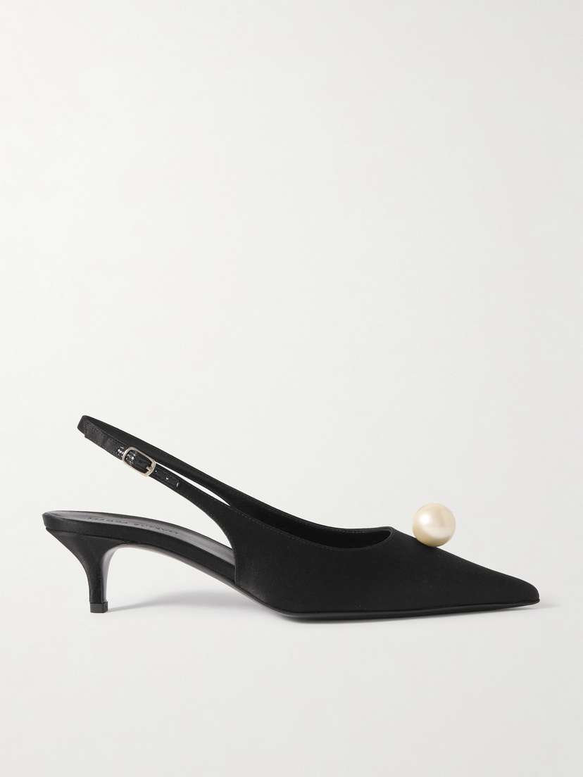 Magda Butrym Faux Pearl-embellished Silk-satin Slingback Pumps