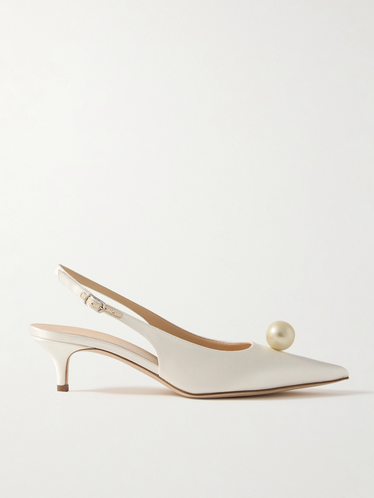 Magda Butrym Faux Pearl-embellished Silk-satin Slingback Pumps In Cream