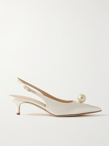 Magda Butrym Faux pearl-embellished silk-satin slingback pumps