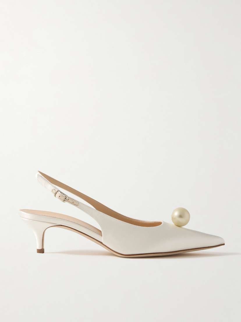 Magda Butrym Faux Pearl-embellished Silk-satin Slingback Pumps