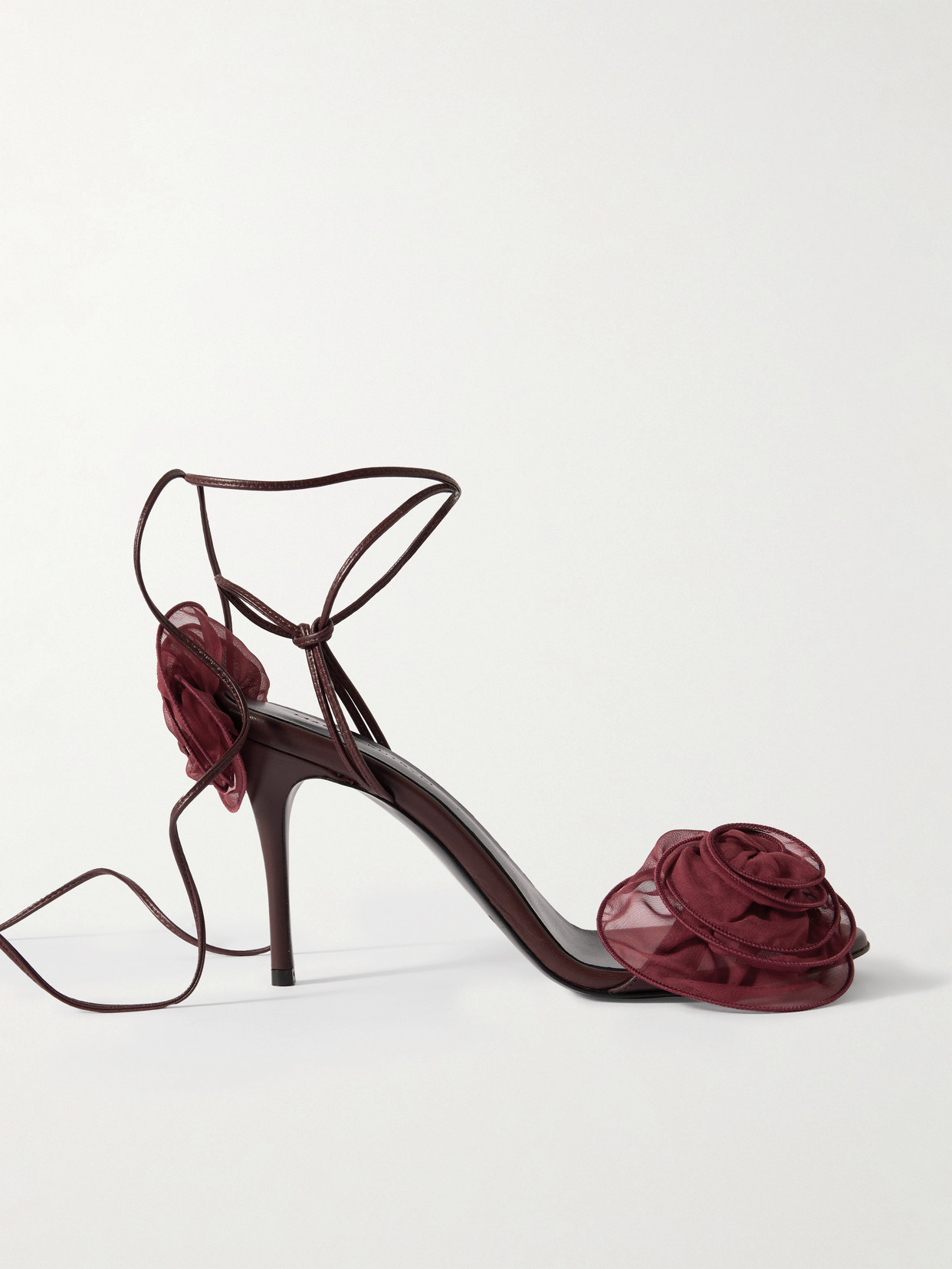 Magda Butrym Crochet Flower-embellished Lace-up Sandals In Burgundy