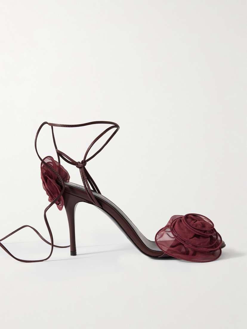 Magda Butrym Appliquéd Tulle-trimmed Leather Sandals