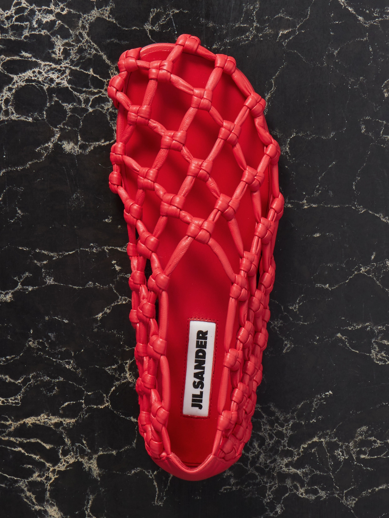 Jil Sander Red Hand-knotted Ballerina Flats In Red