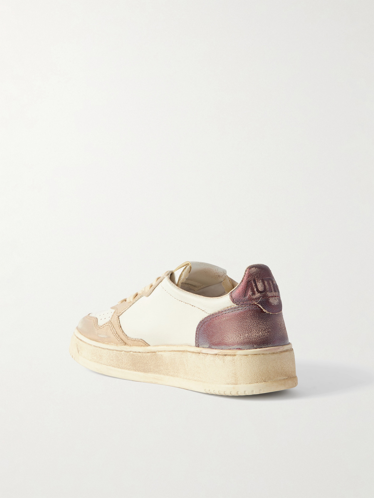 Autry Super Vintage Distressed Paneled Metallic Leather Sneakers In Gold