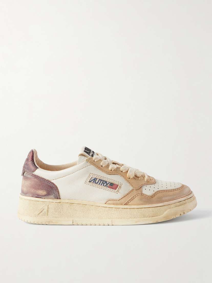 Autry Super Vintage Distressed Paneled Metallic Leather Sneakers
