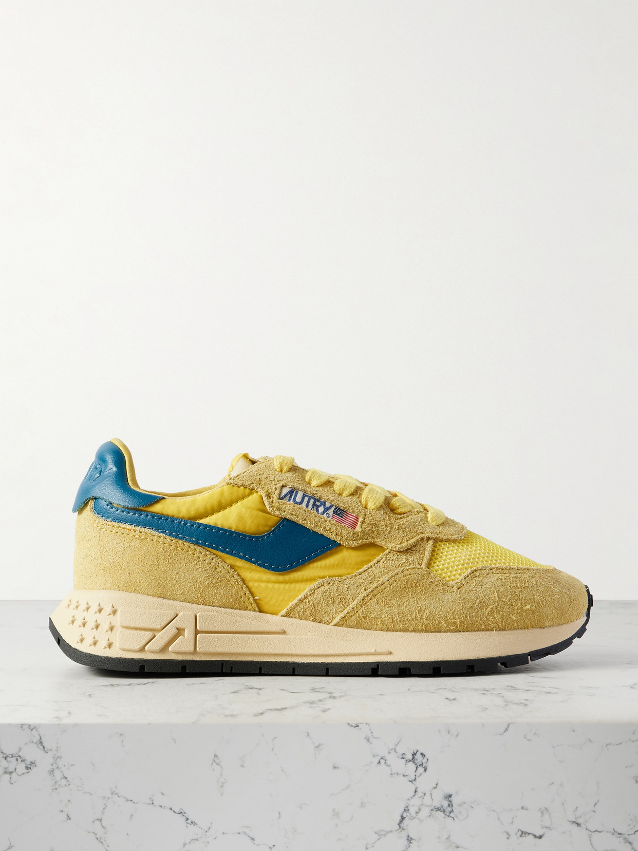 Autry - Super Vintage Brushed Suede And Leather-trimmed Mesh And Shell Sneakers - Bright yellow