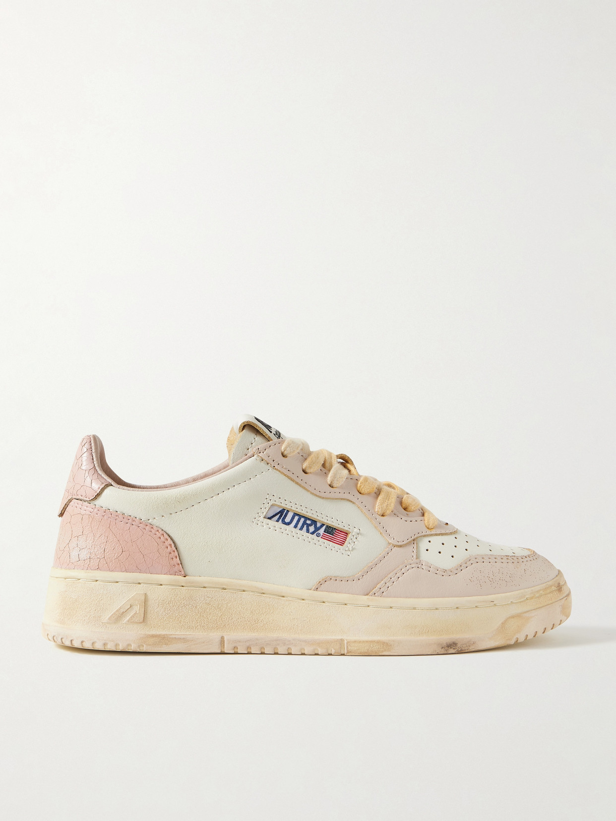 Autry Super Vintage Distressed Paneled Leather Sneakers In Pink