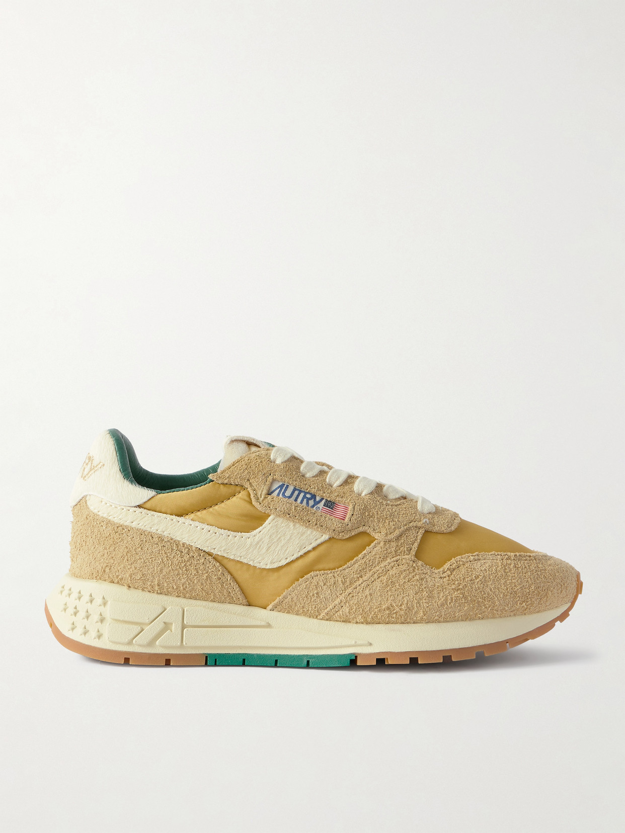 Autry Reelwind Low Calf Hair-trimmed Suede And Shell Sneakers In Brown