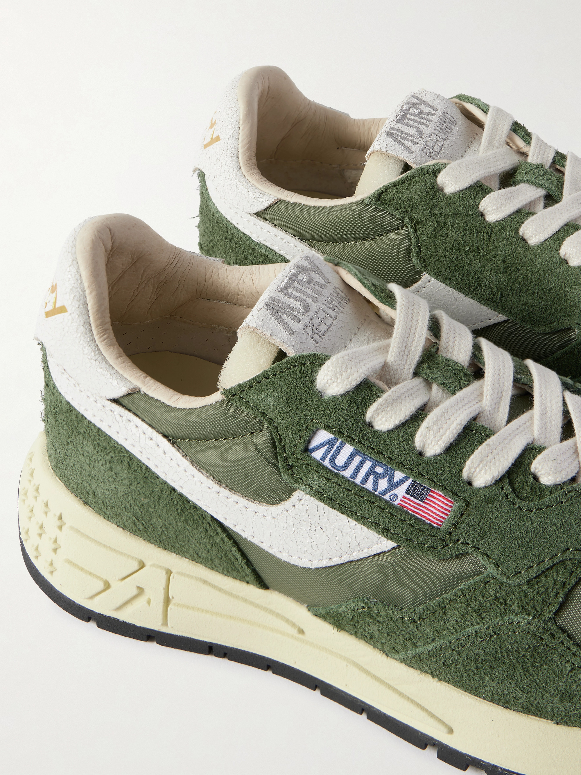 Autry Reelwind Low textured leather-trimmed suede and shell sneakers