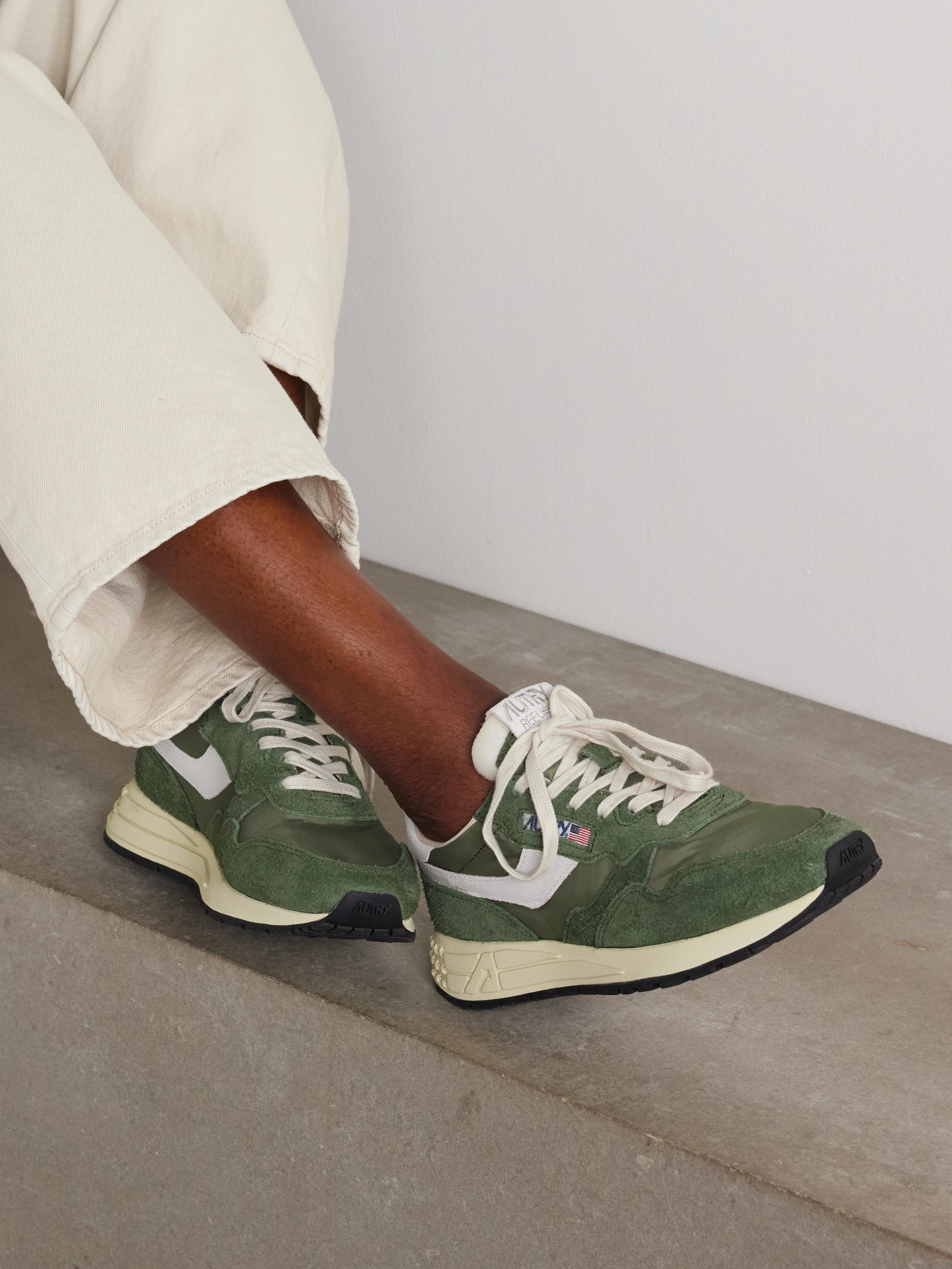 Autry Reelwind Low textured leather-trimmed suede and shell sneakers