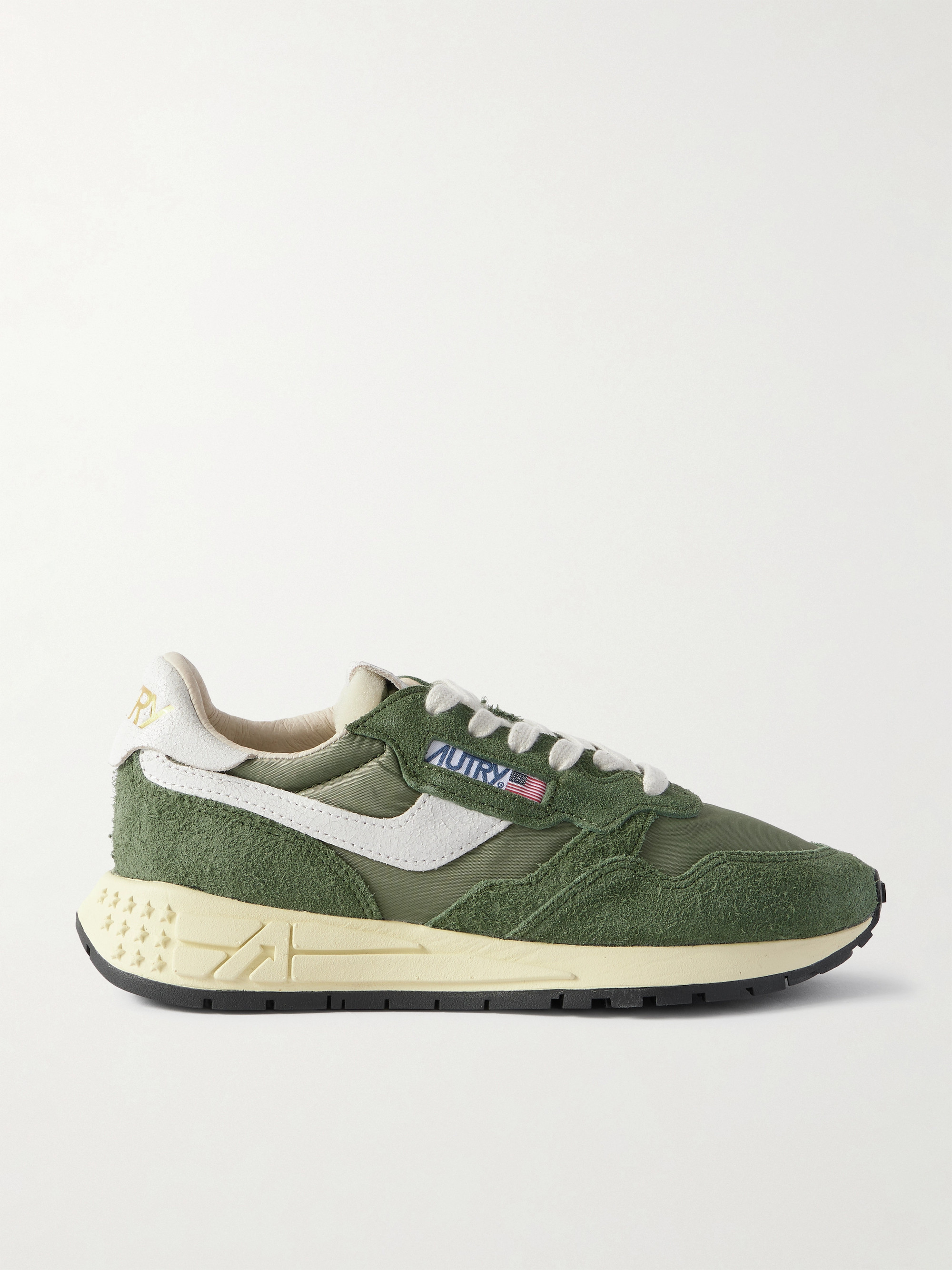 Autry Reelwind Low textured leather-trimmed suede and shell sneakers