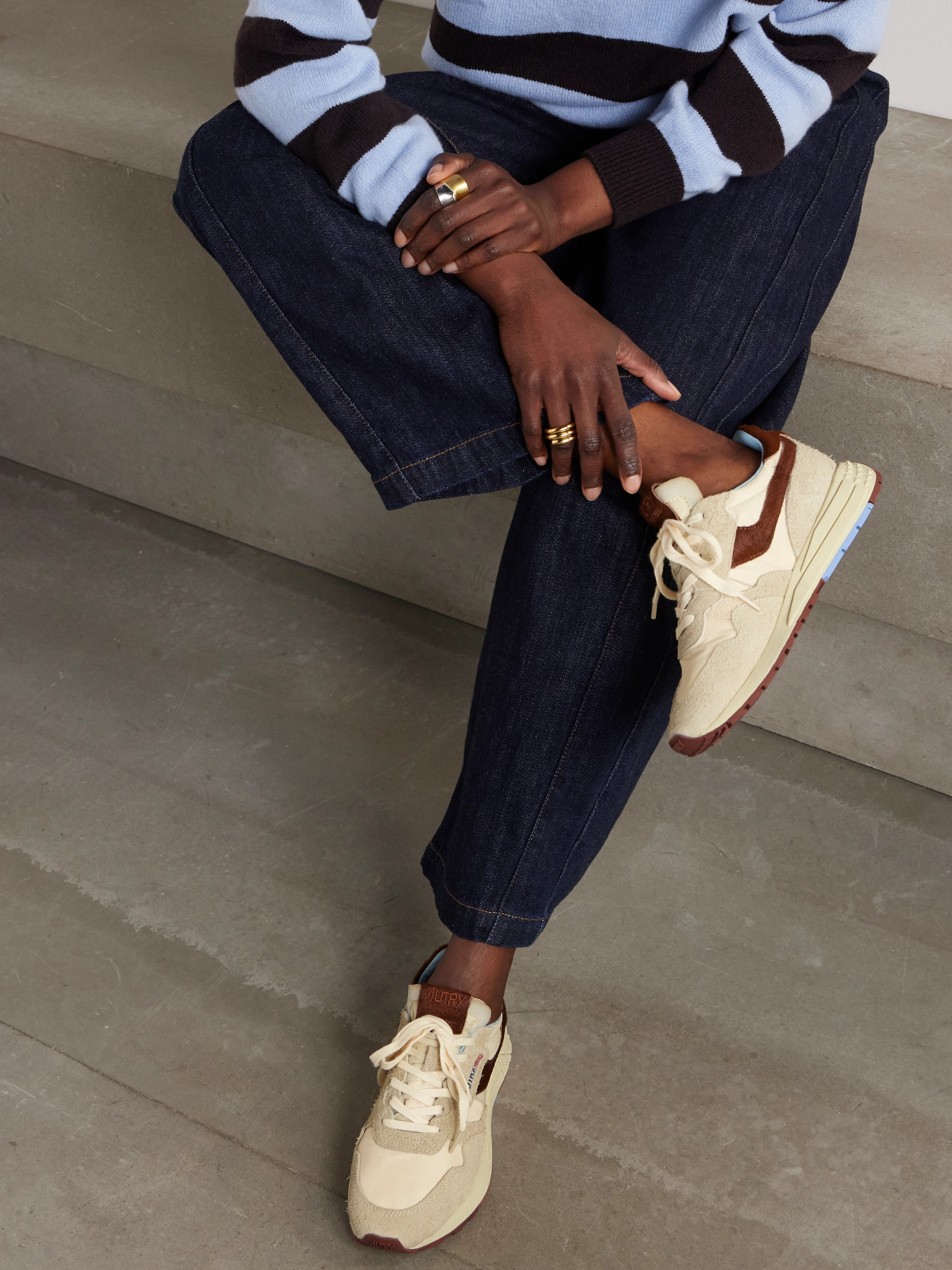 Autry Reelwind Low calf hair-trimmed suede and shell sneakers thumbnail