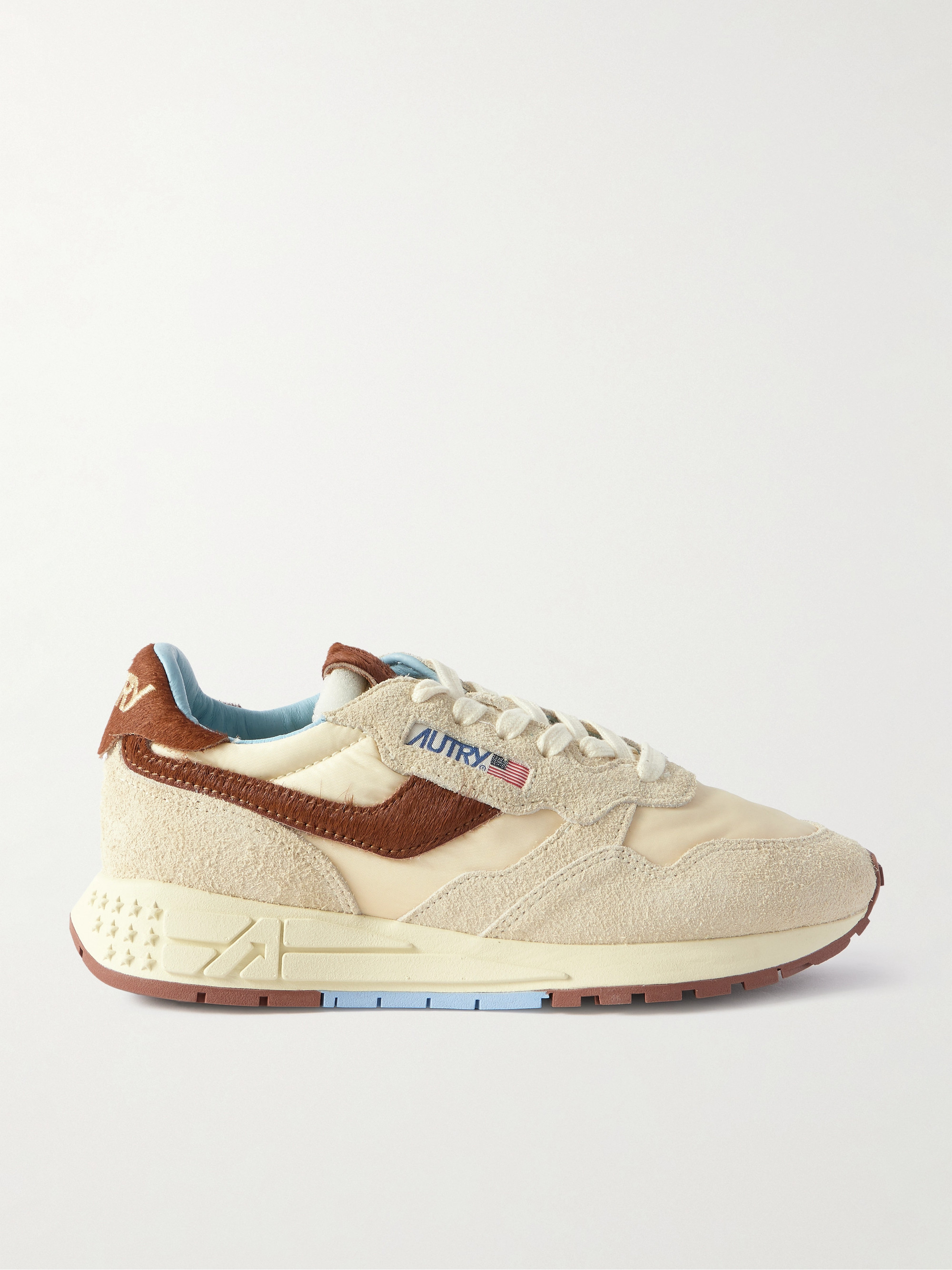 Autry Reelwind Low calf hair-trimmed suede and shell sneakers