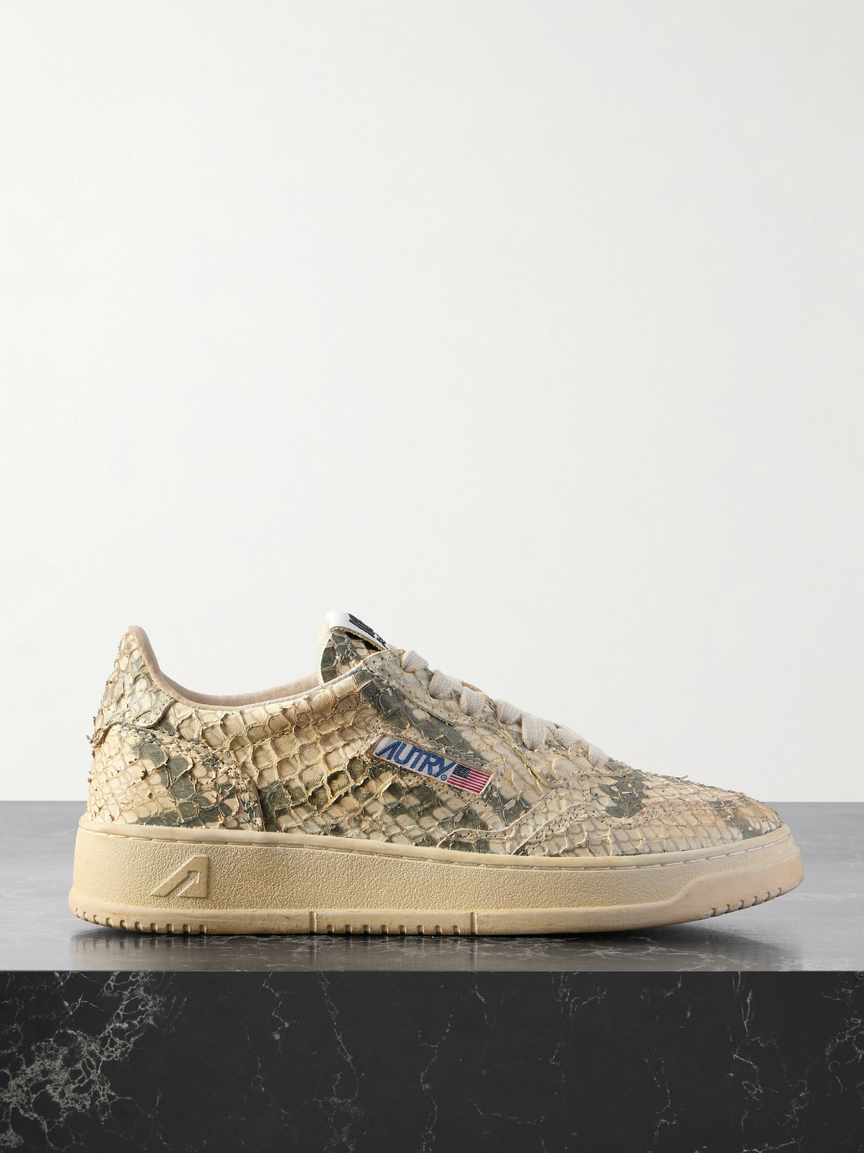 Autry Super Vintage Distressed Snake-effect Leather Sneakers In Animal Print