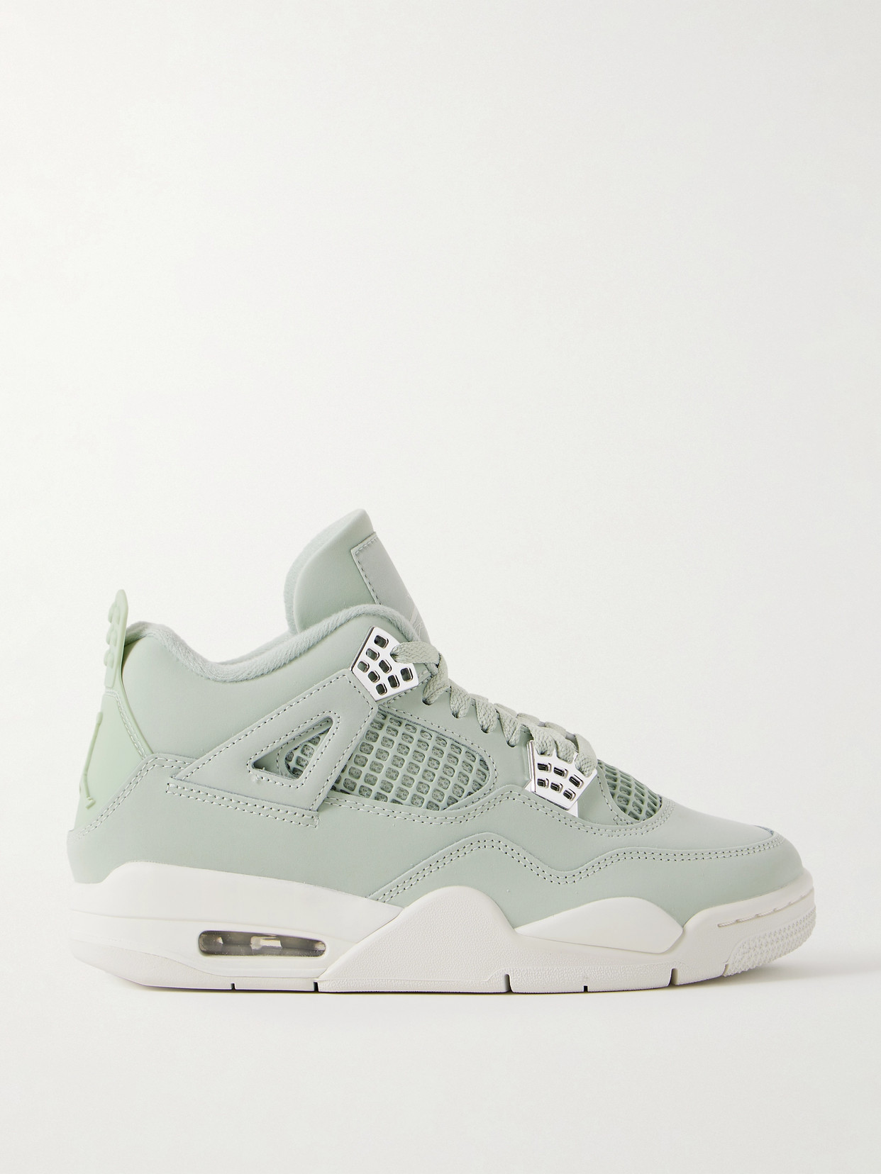 Nike Air Jordan 4 Retro Rubber And Mesh-trimmed Leather High-top Sneakers In Green
