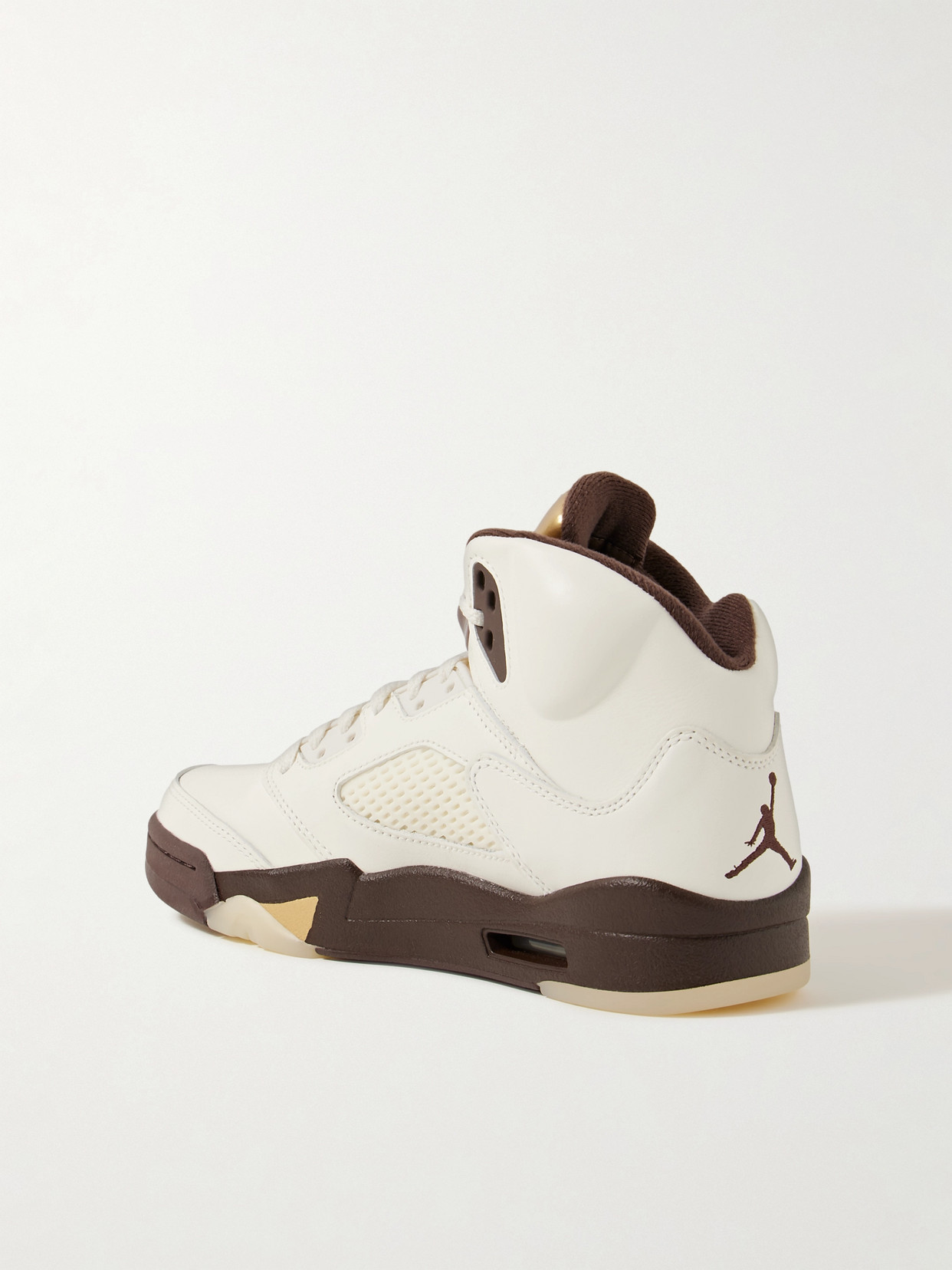Nike Air Jordan 5 Retro Rubber And Mesh-trimmed Leather High-top Sneakers In Brown