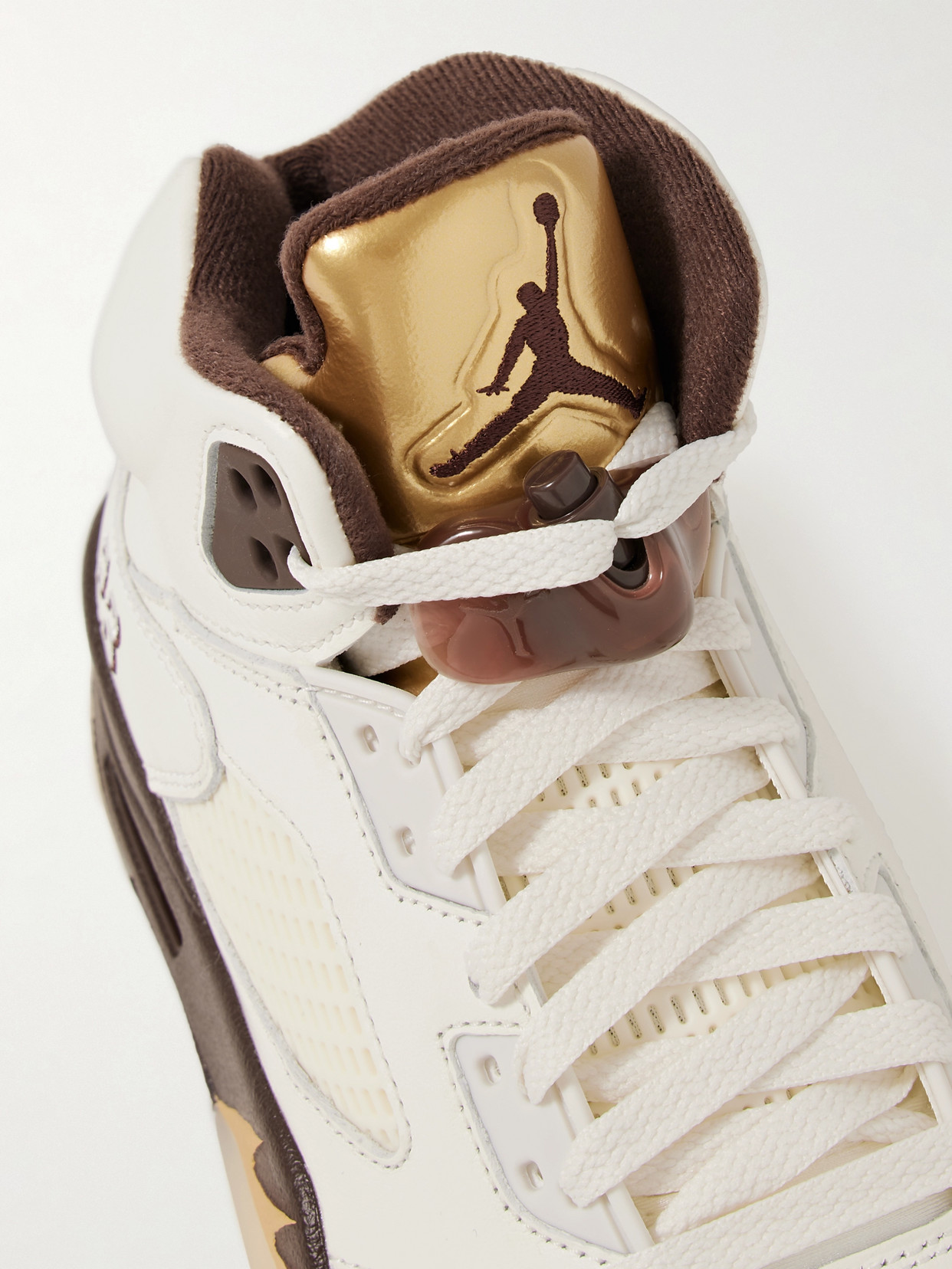 Nike Air Jordan 5 Retro Rubber And Mesh-trimmed Leather High-top Sneakers In Brown