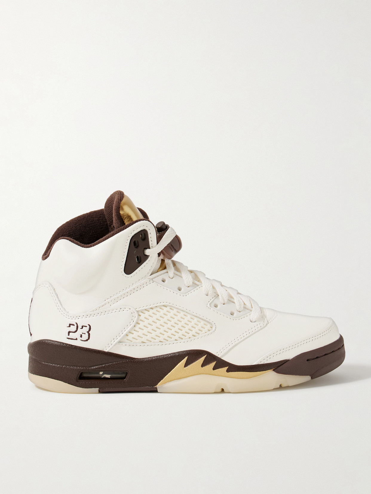 Nike Air Jordan 5 Retro Rubber And Mesh-trimmed Leather High-top Sneakers In Brown