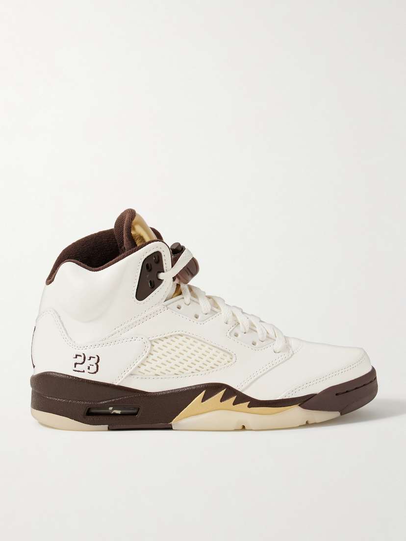 Nike Air Jordan 5 Retro Rubber And Mesh-trimmed Leather High-top Sneakers