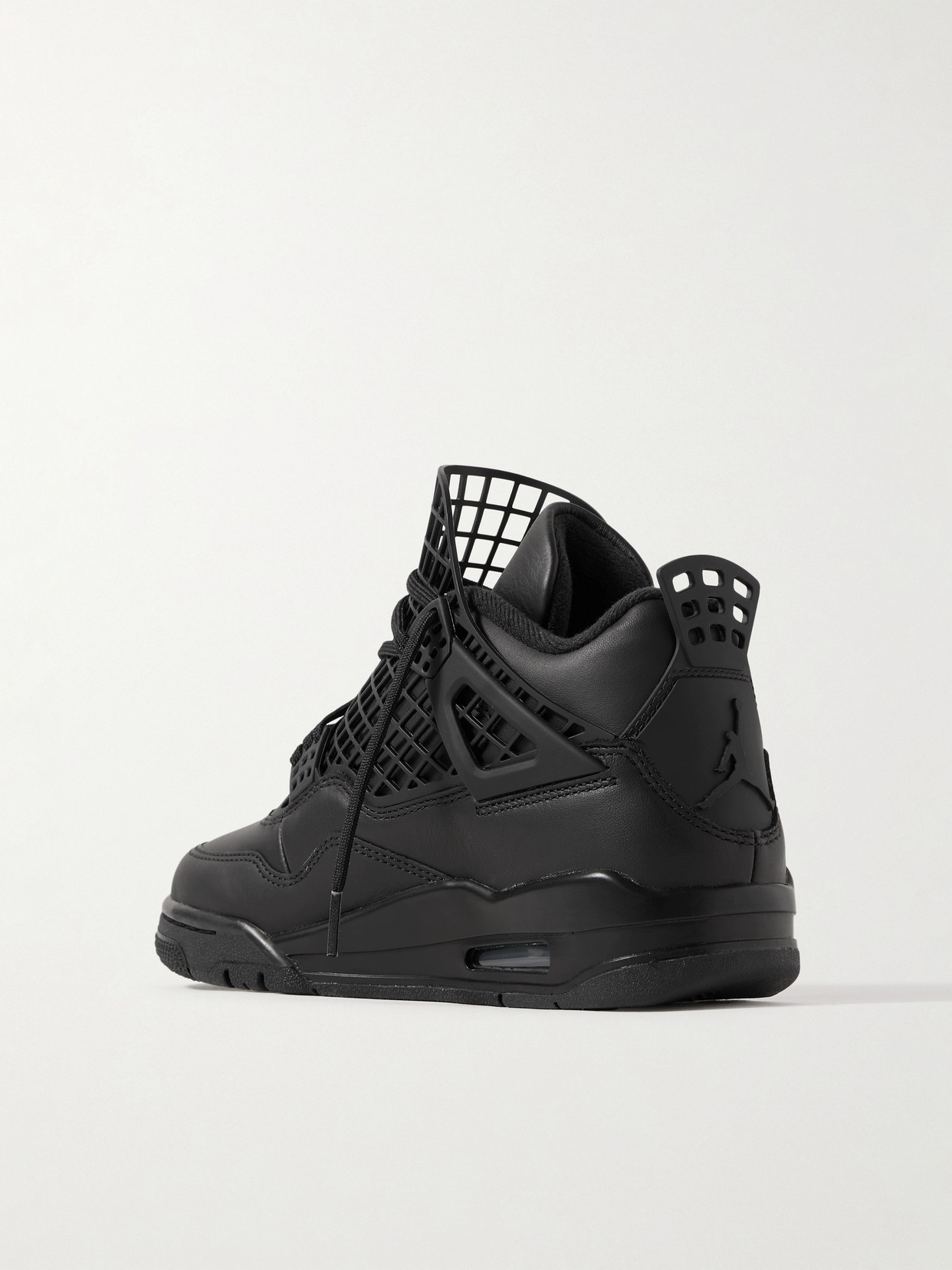 Nike Air Jordan 4 Net Cutout Rubber-trimmed Leather High-top Sneakers In Black
