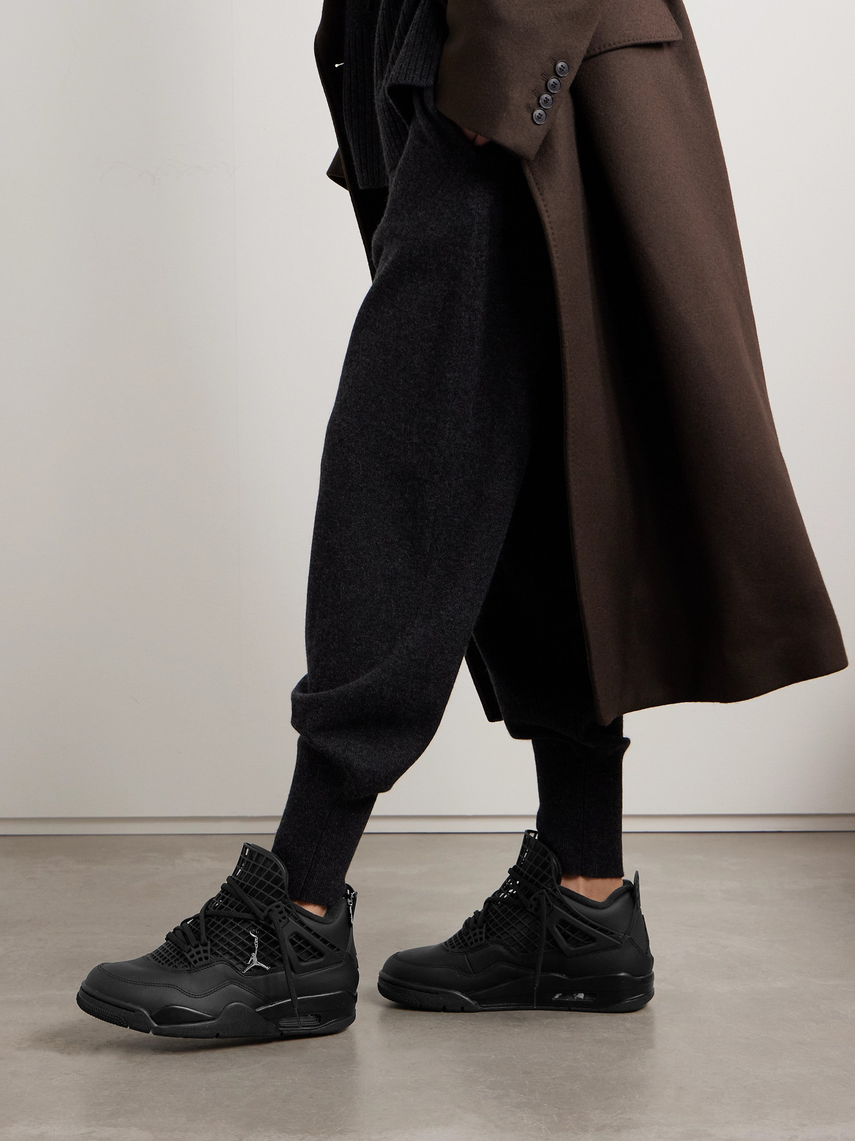 Nike Air Jordan 4 Net Cutout Rubber-trimmed Leather High-top Sneakers In Black
