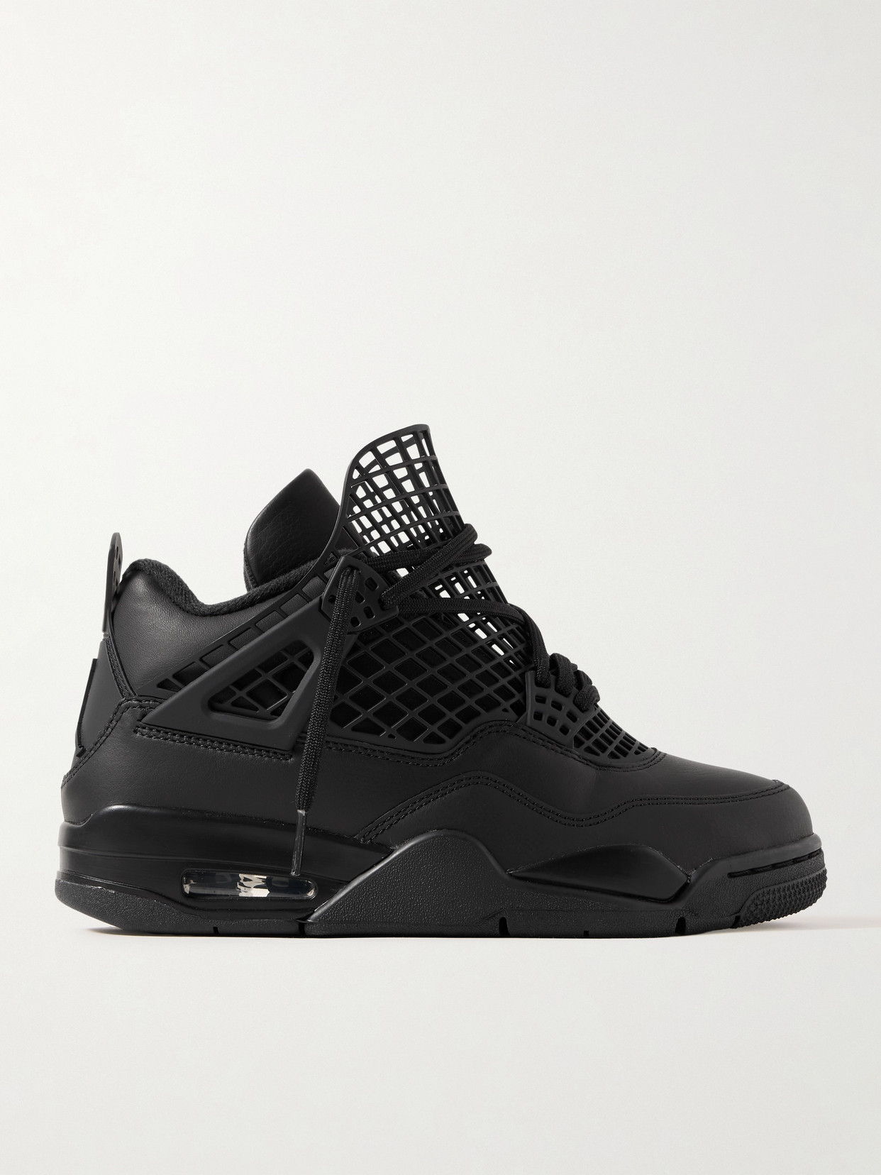 Nike Air Jordan 4 Net Cutout Rubber-trimmed Leather High-top Sneakers In Black