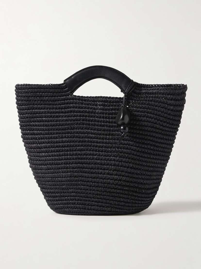 Hunting Season Leather-trimmed Raffia Tote