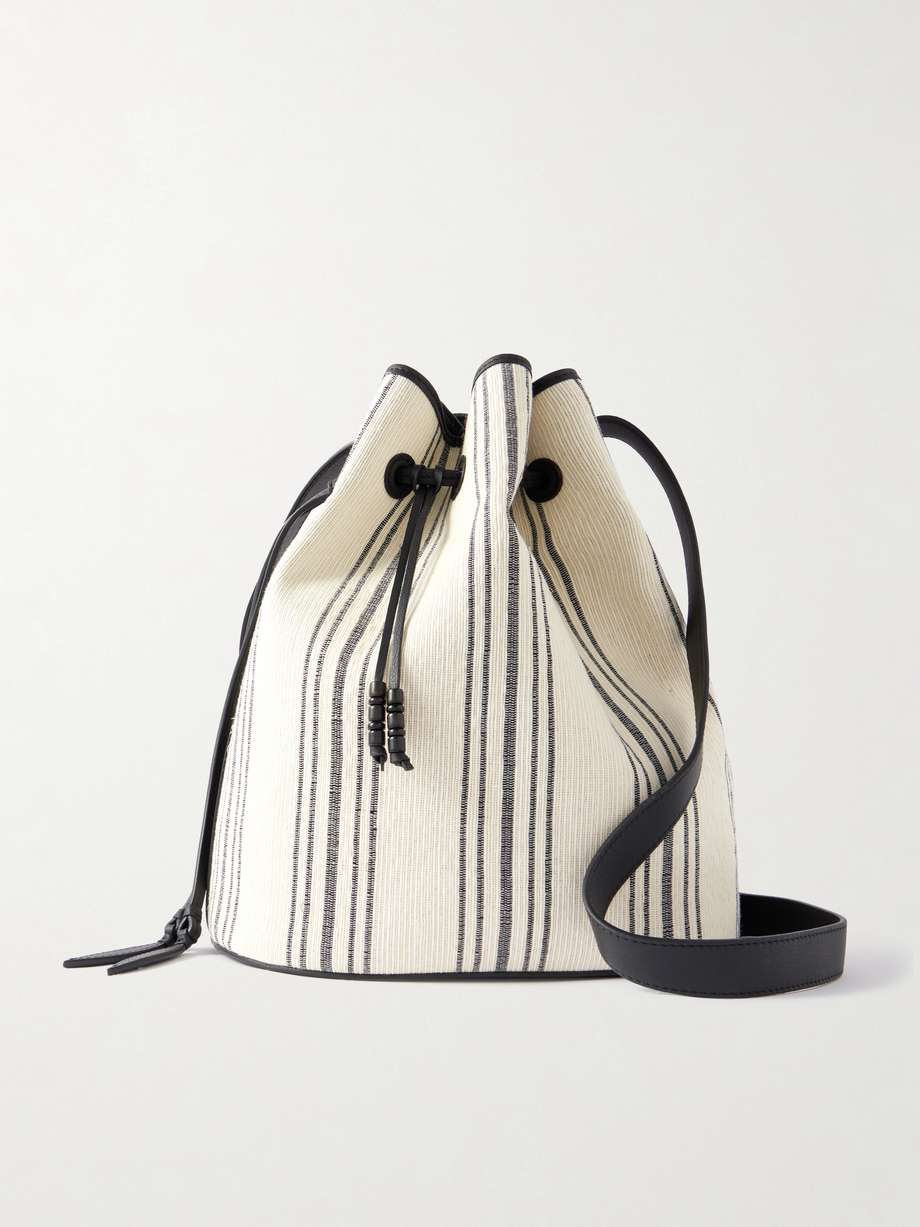 HUNTING SEASON Extra Large Drawstring 皮革边饰条纹菲奎叶纤维水桶包 | NET-A-PORTER