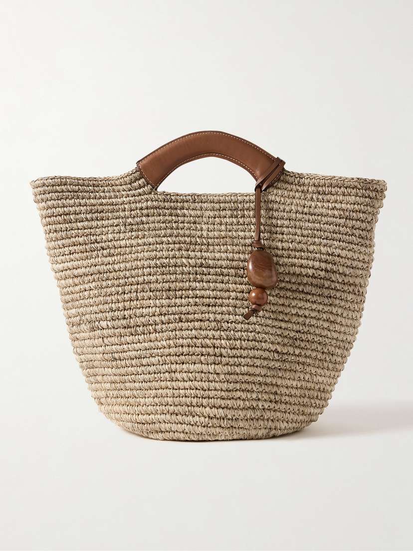 Hunting Season Leather-trimmed Raffia Tote