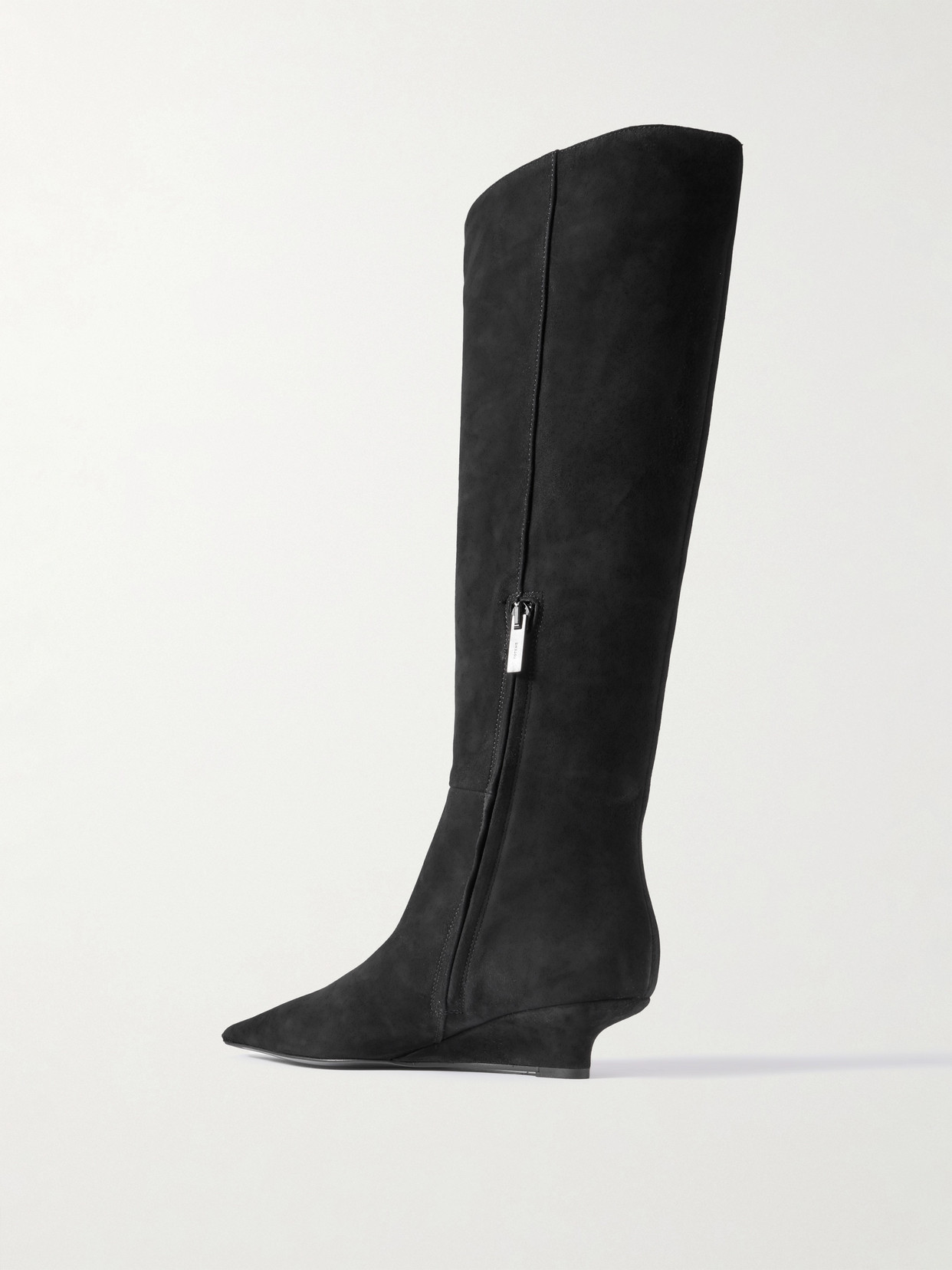 Totême Black Suede Knee-high Boots With Low Heel In Black