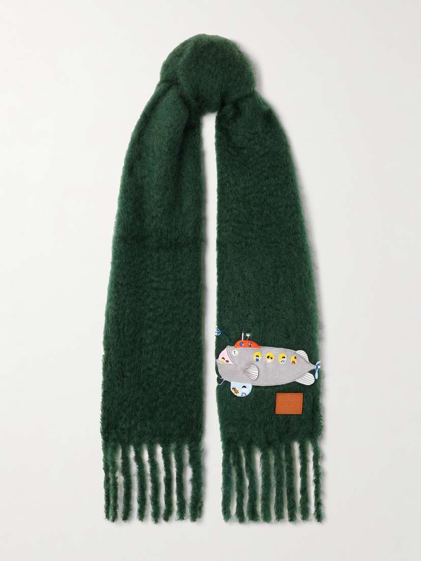 Loewe Fringed Appliquéd Mohair-blend Scarf