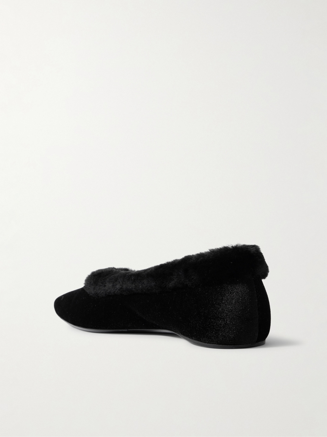 Shearling-Trimmed Velvet Ballet Flats