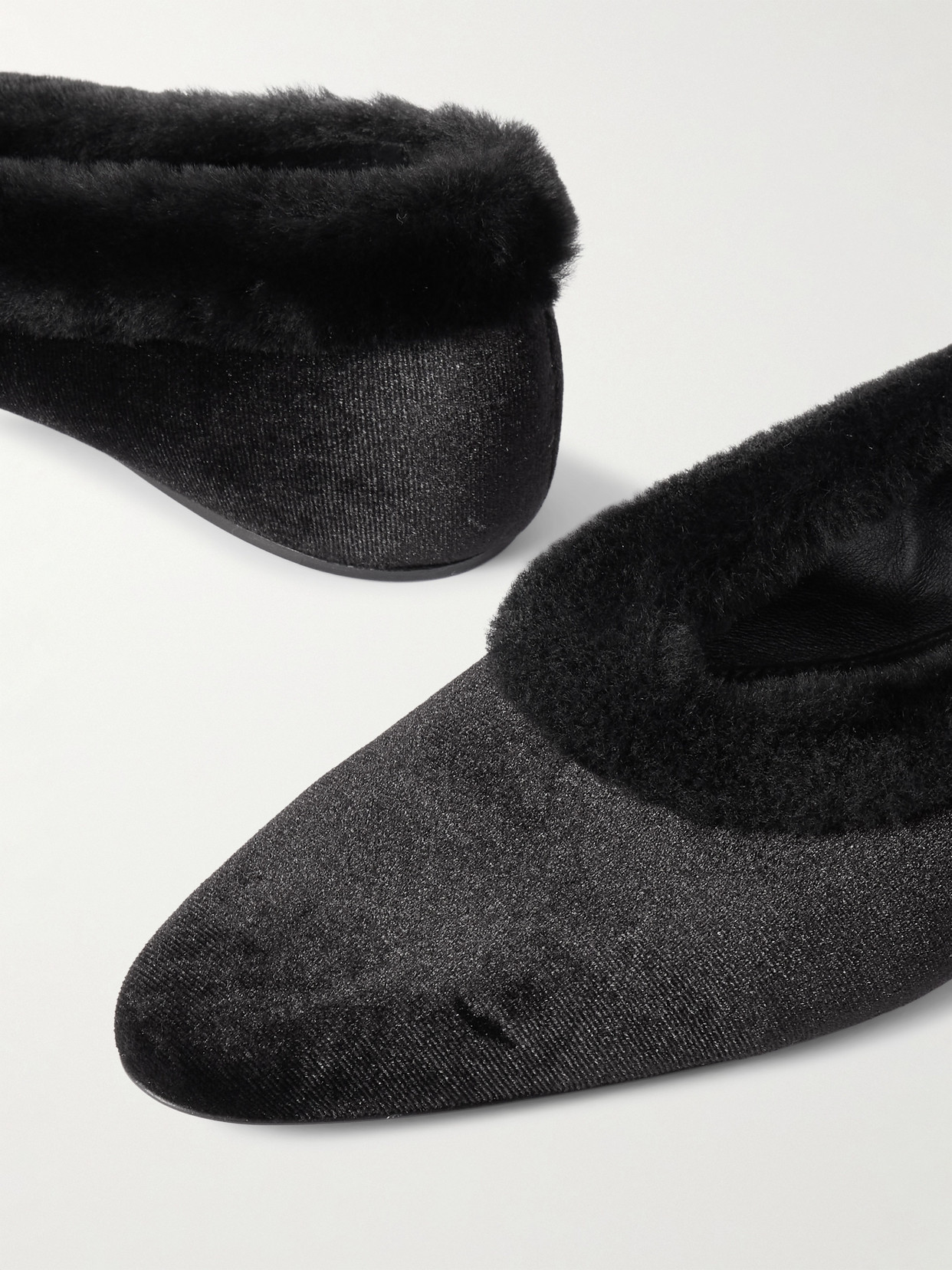 Shearling-Trimmed Velvet Ballet Flats