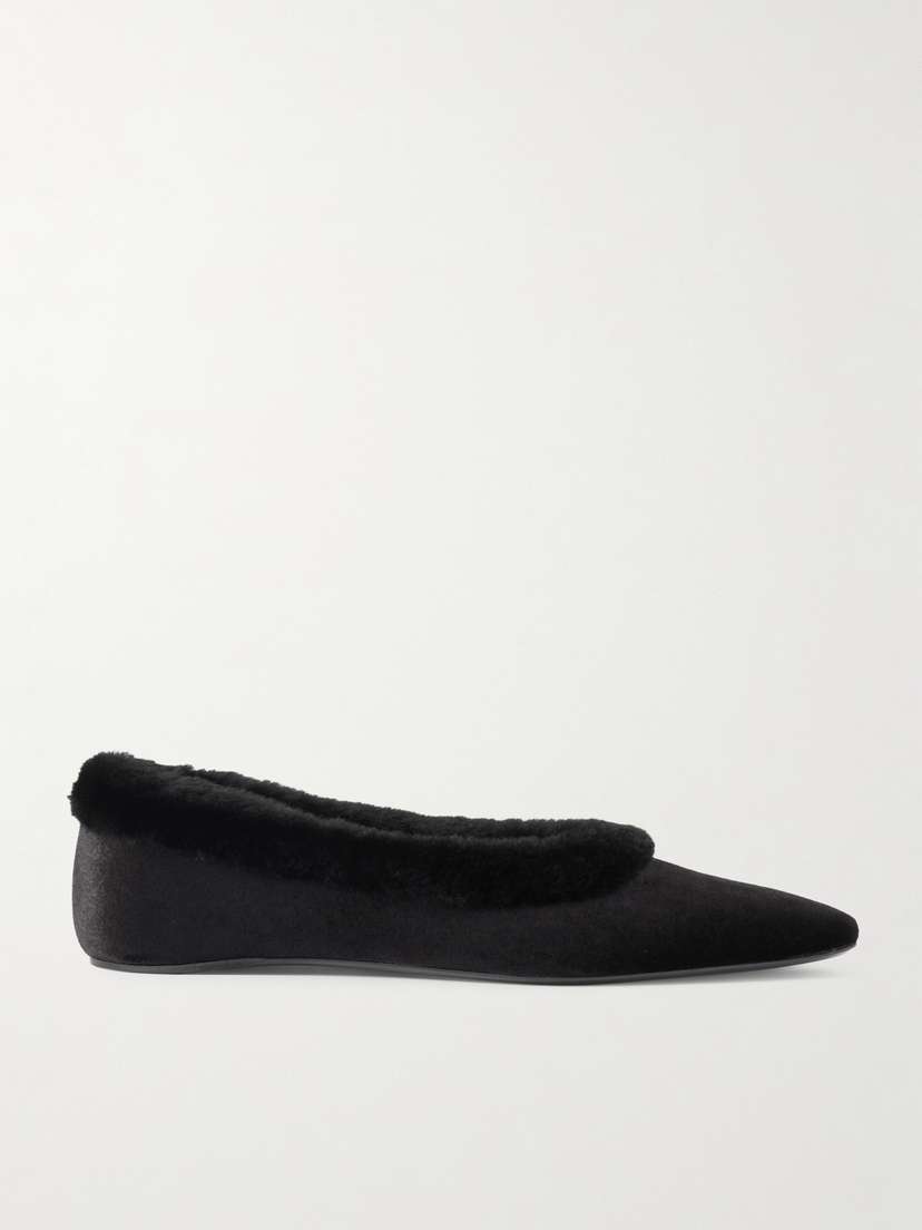 TOTEME Shearling-trimmed Velvet Ballet Flats