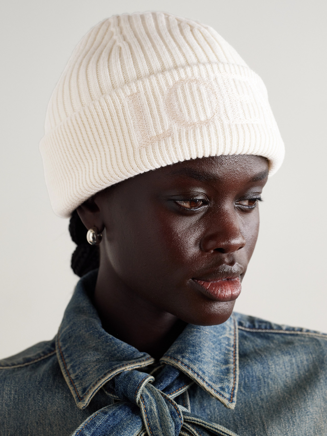 Loewe Embroidered Wool Beanie In White