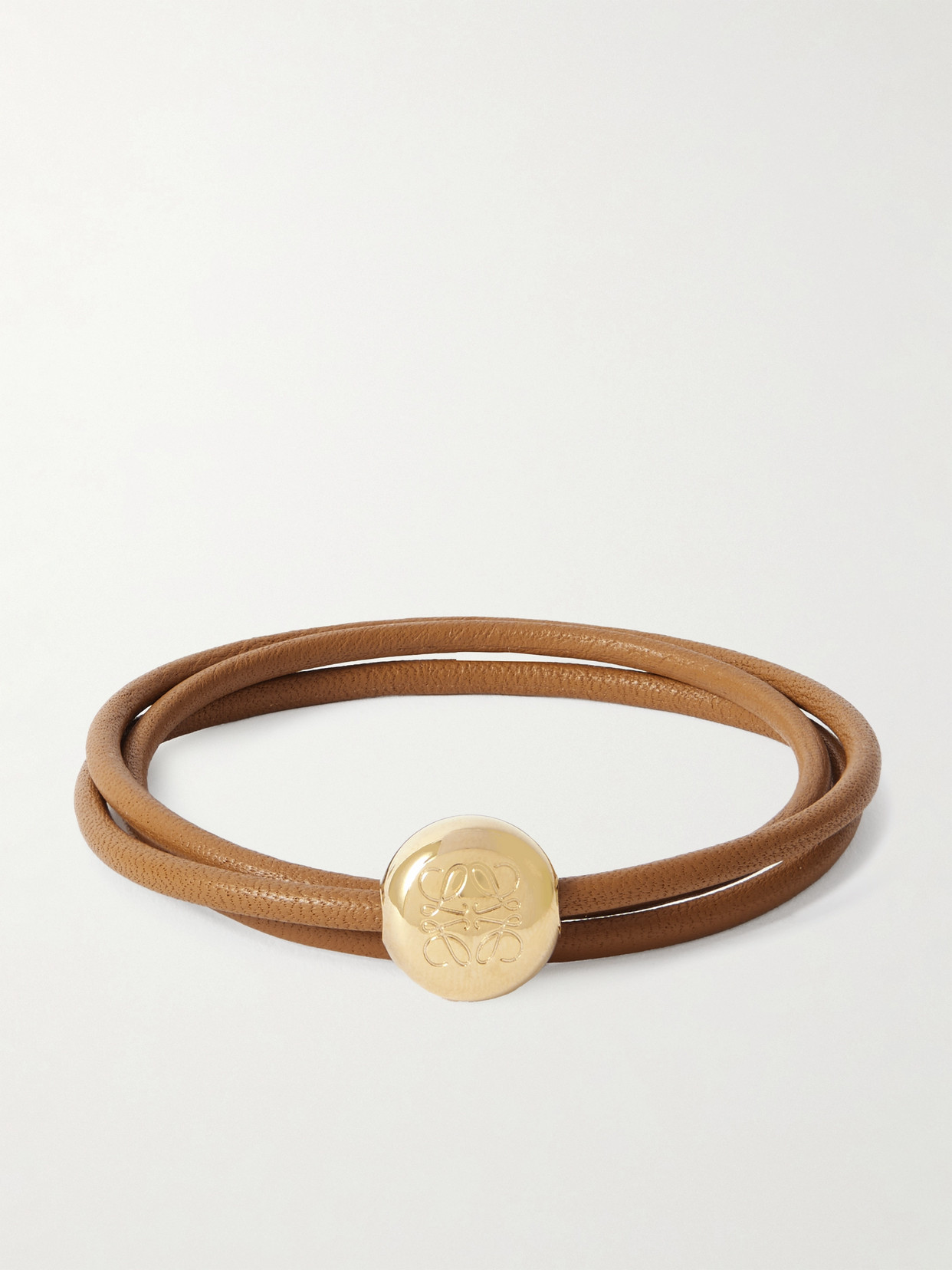 Loewe Leather And Gold-tone Wrap Bracelet In Brown