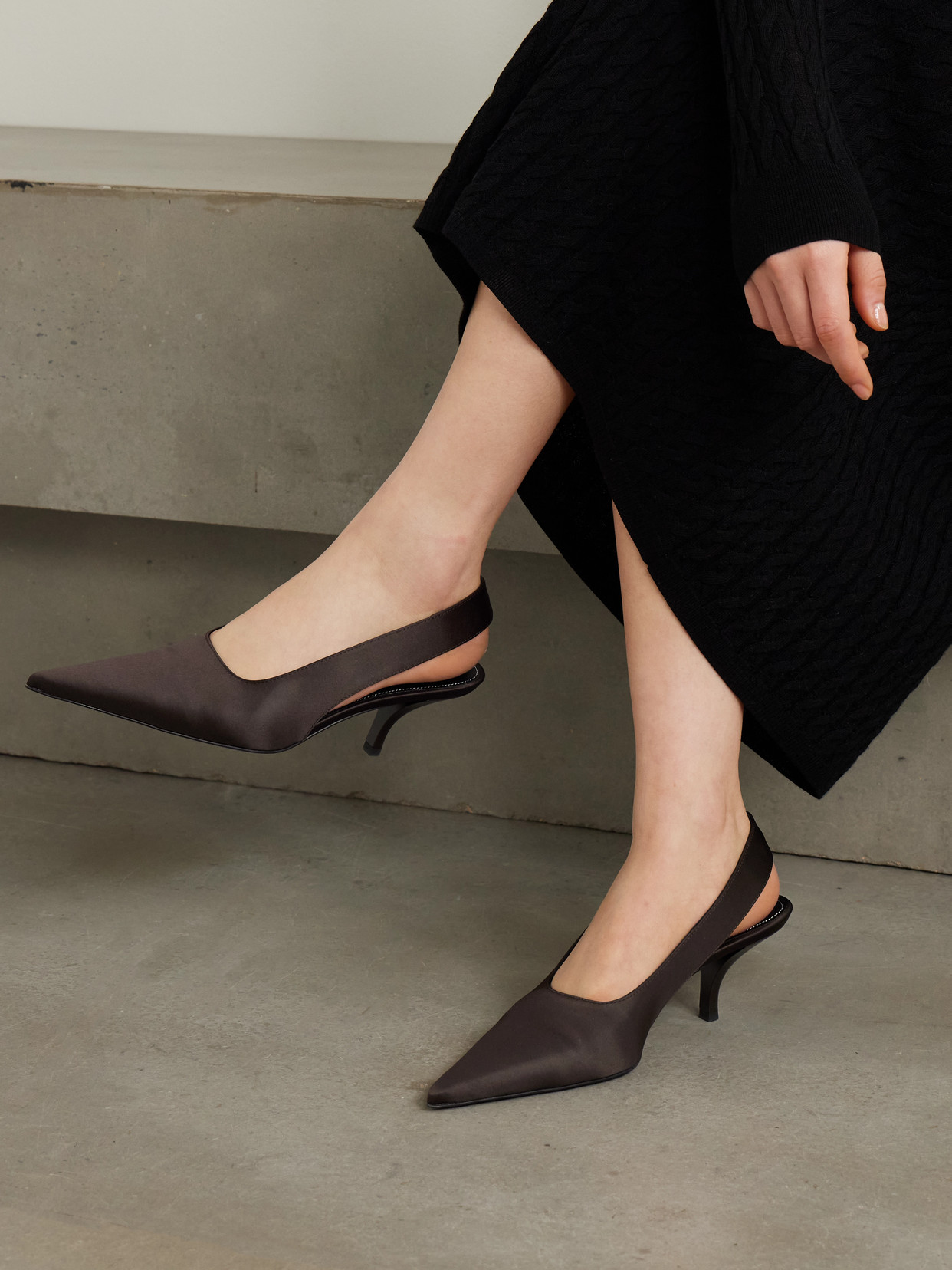 Totême Classic Satin Slingbacks Espresso In Brown