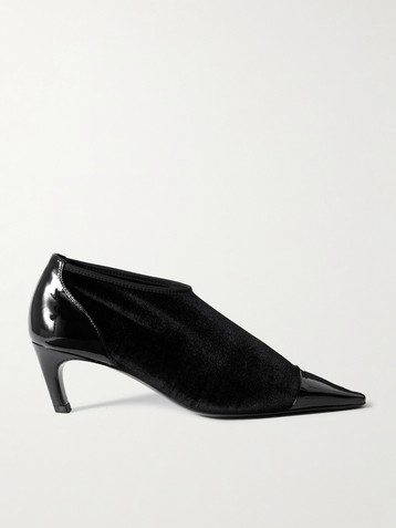 TOTEME Patent leather-trimmed velvet ankle boots