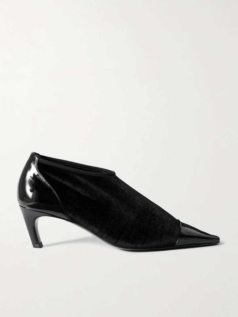 TOTEME Patent Leather-trimmed Velvet Ankle Boots