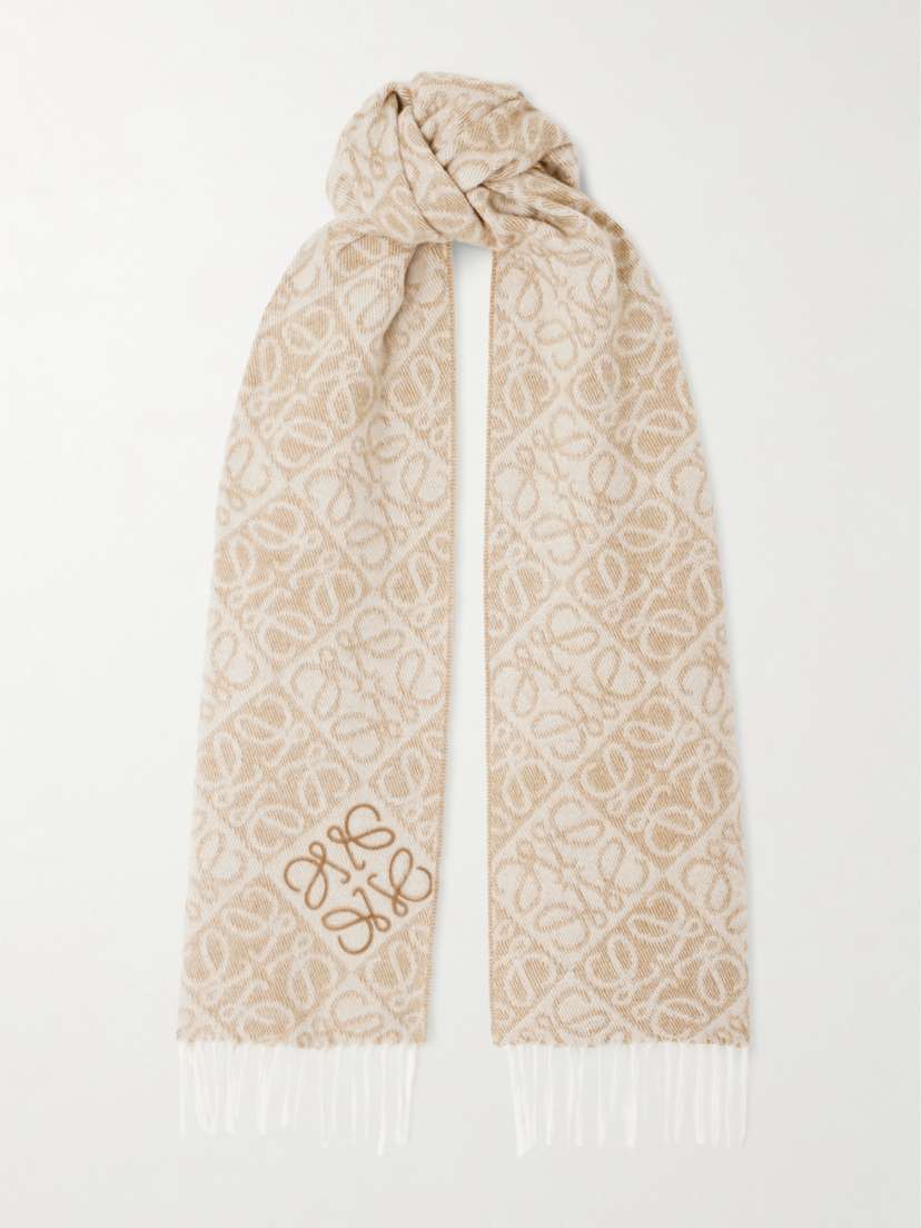 Loewe Fringed Wool And Cashmere-blend Jacquard Scarf