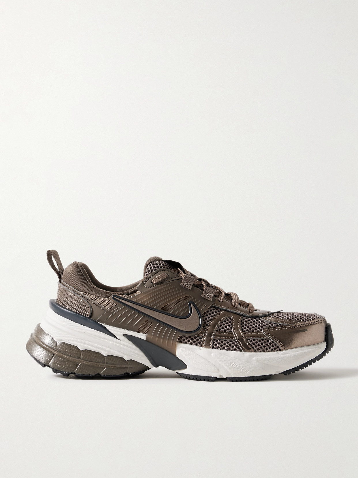 Nike V2k Metallic Leather, Rubber And Mesh Sneakers In Brown