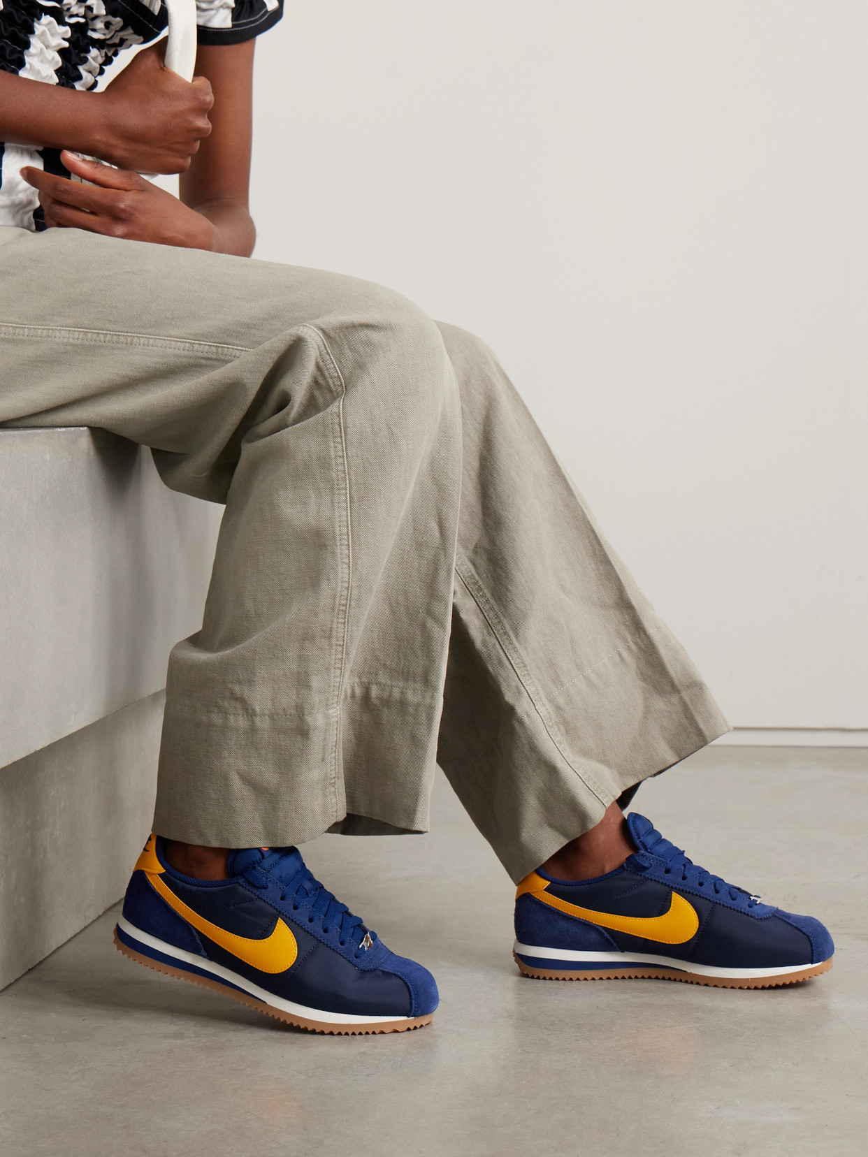 NIKE CORTEZ LEATHER AND SUEDE-TRIMMED SHELL SNEAKERS