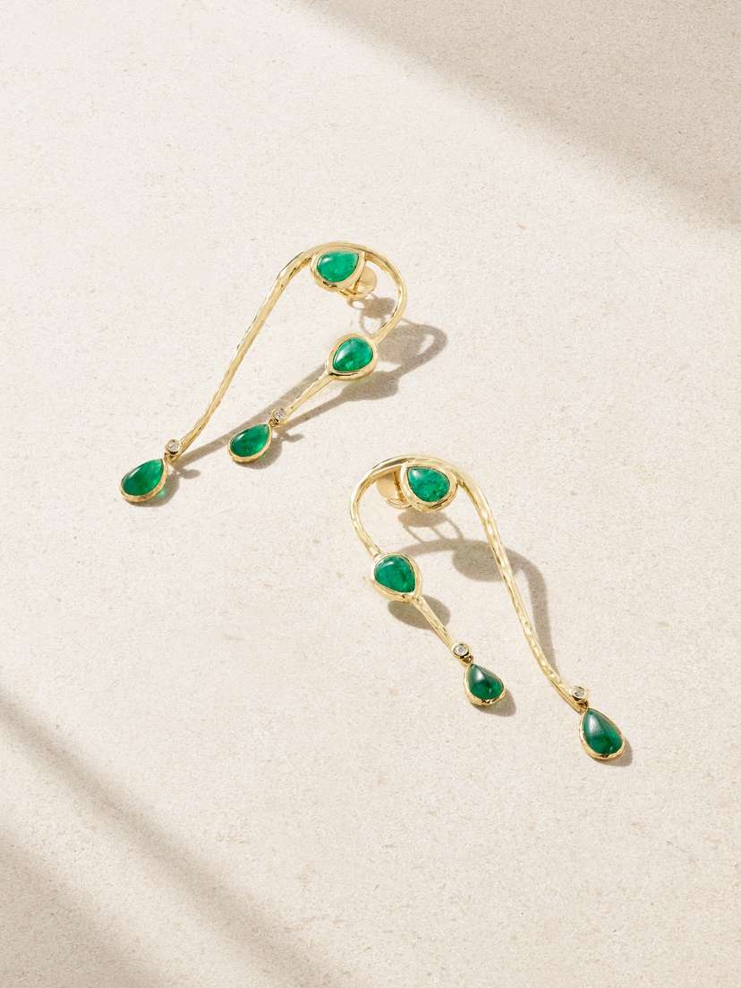 Octavia Elizabeth Eucalyptus 18-karat Recycled Gold, Emerald And Diamond Earrings