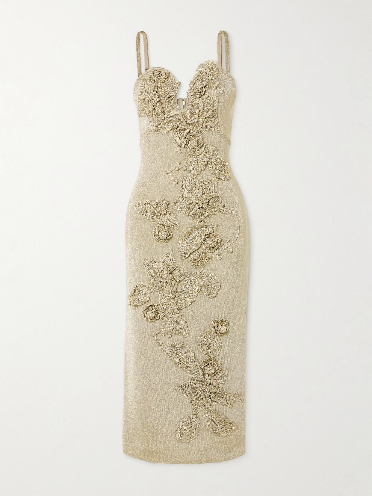 Cult Gaia Soraiya Cutout Appliquéd Metallic Ribbed-knit Midi Dress In Gold