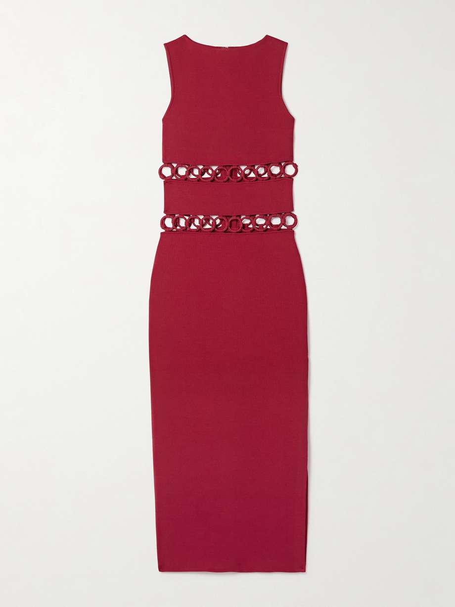 river cutout embellished stretch-knit midi dress