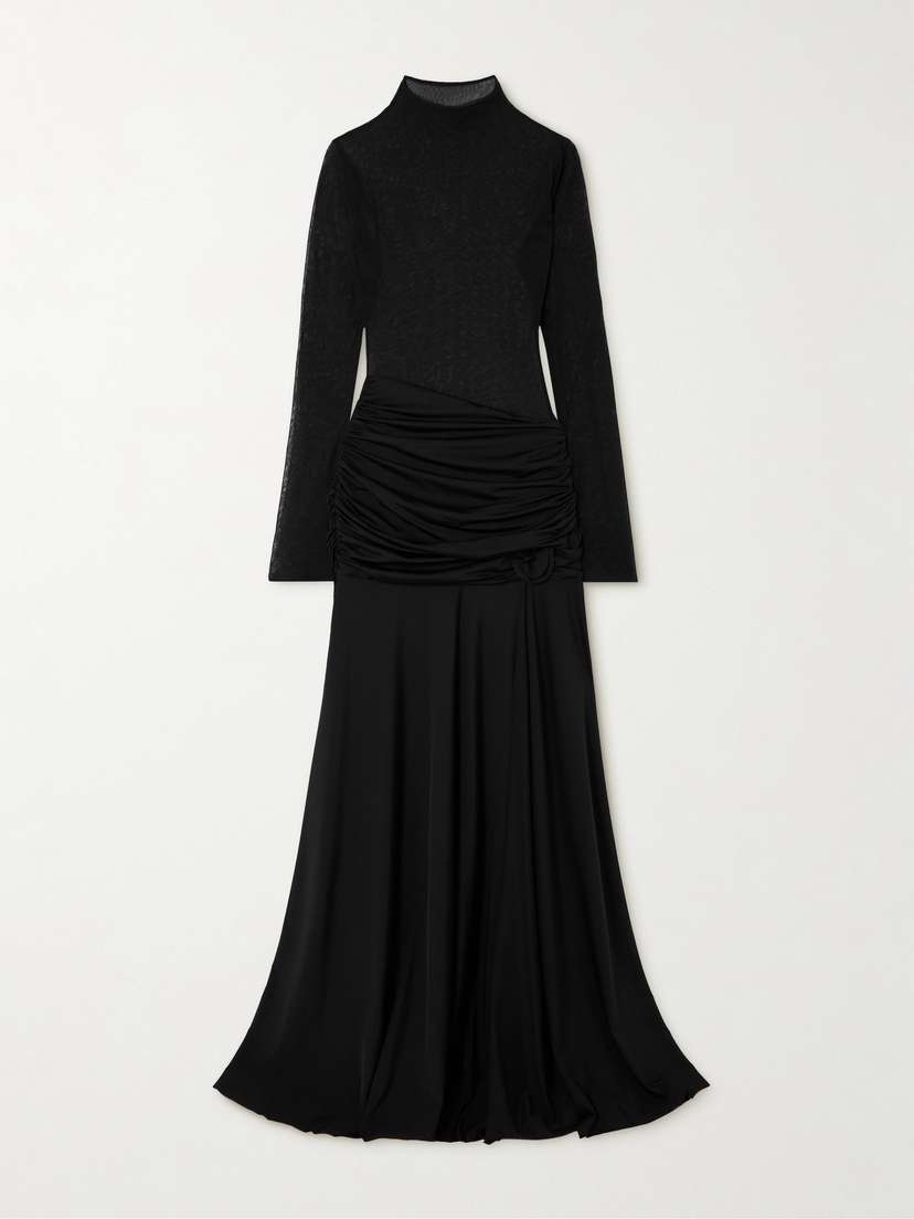 Maygel Coronel Mageia Draped Tulle And Stretch Satin-jersey Maxi Dress